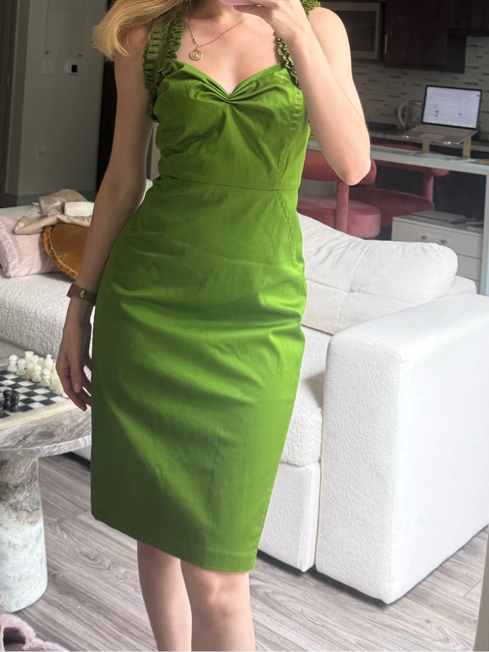Ted Baker Euro Emerald Green garden party Satin Ruched Midi Dress Size 4